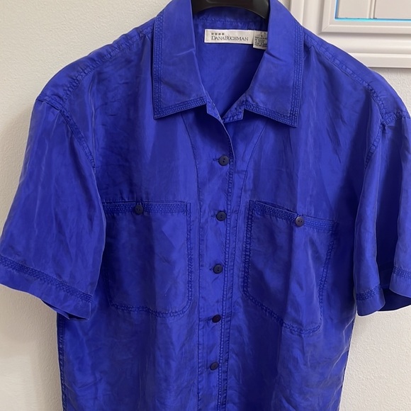 Dana  Buchman Vintage Silk buttons Down Short Sleeves blouse Size L - Picture 3 of 13